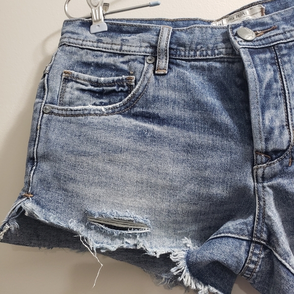 Free People Hand Cut Raw Hem Distressed Light wash Jean Shorts - Picture 5 of 8